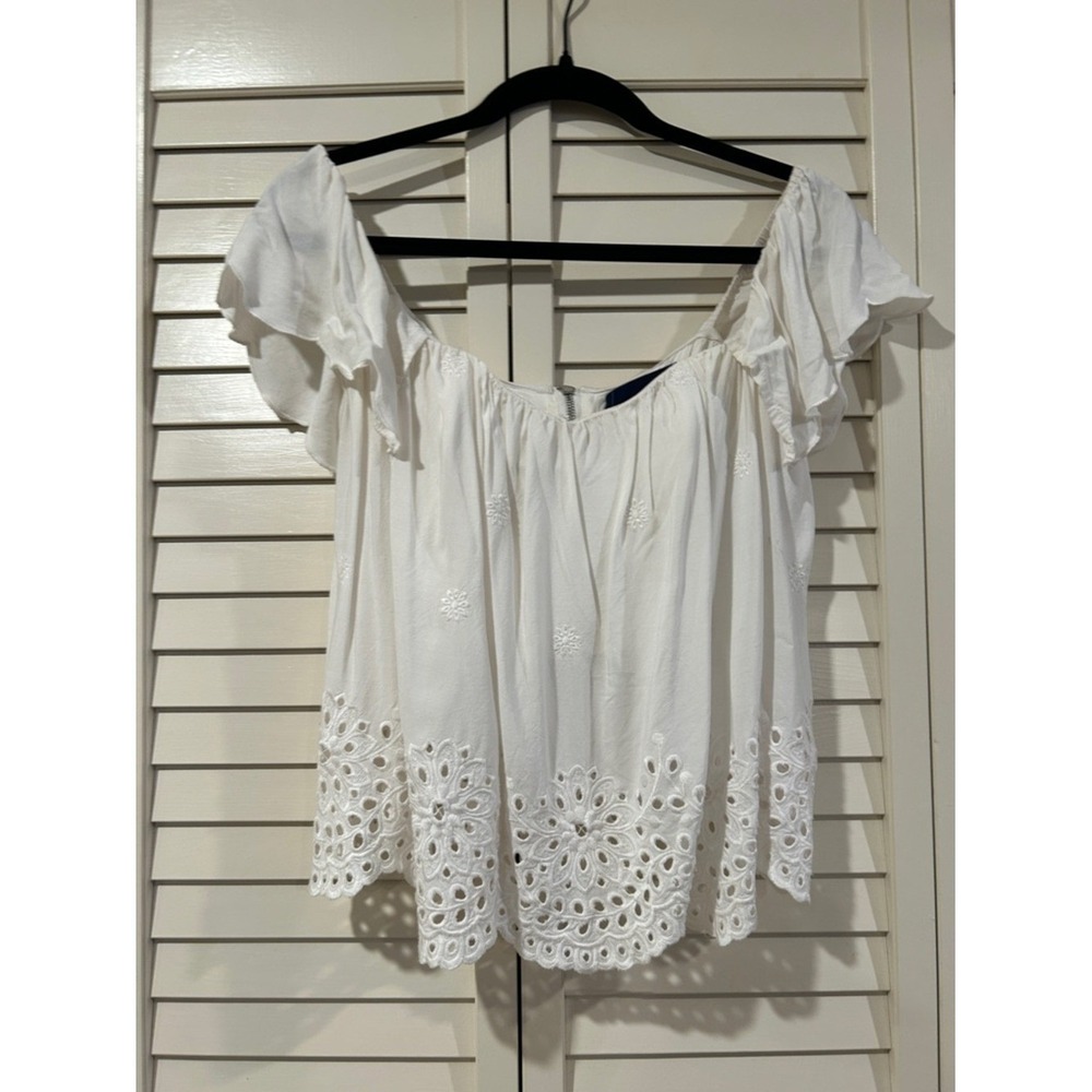 Blue Rain White Eyelet Crop Top XS